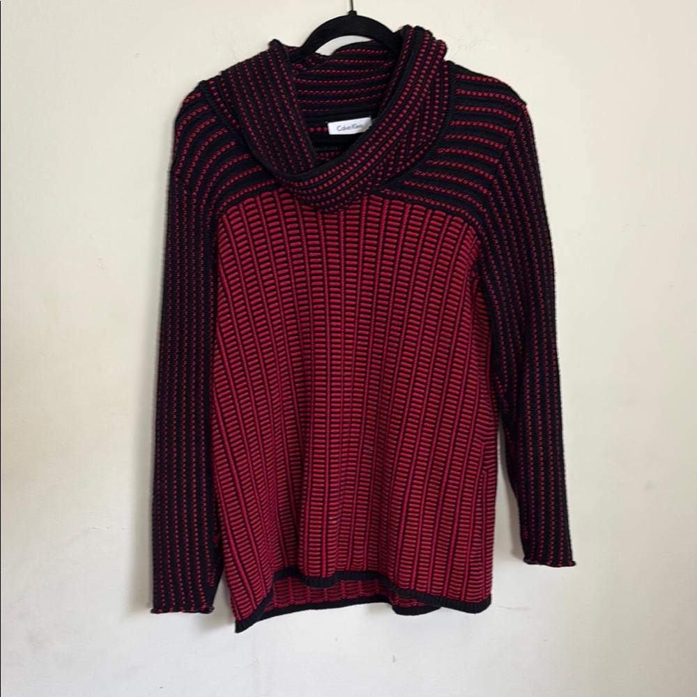 Calvin Klein Cowl Neck Sweater in Red and Black